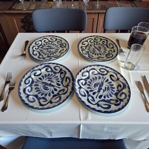 Blue and White Melamine Dinner Plates Set